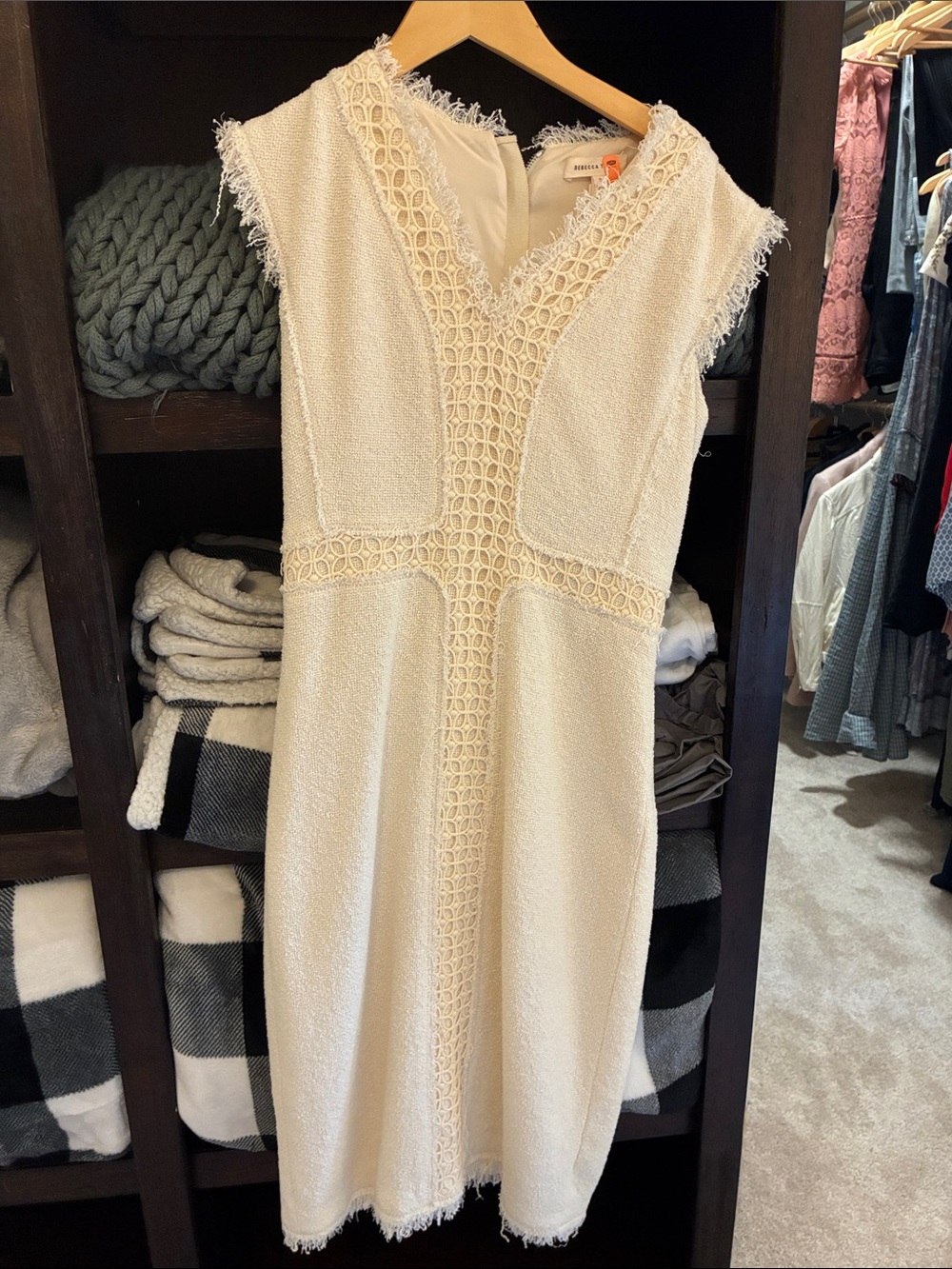 Rebecca Taylor Cream Crochet-Trim Midi Dress